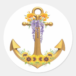 Anker met bloemen ronde sticker