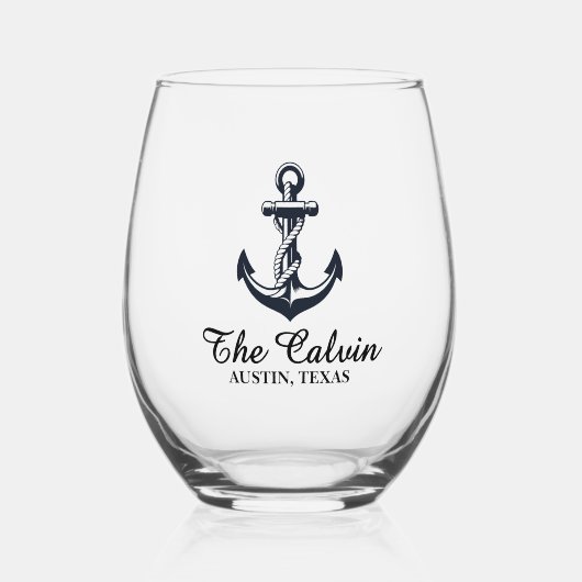 Anker met bootlijn wijnglas zonder voet (Voorkant)