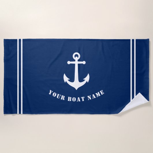  anker met bootnaam Navy Blue Strandlaken (Voorkant)