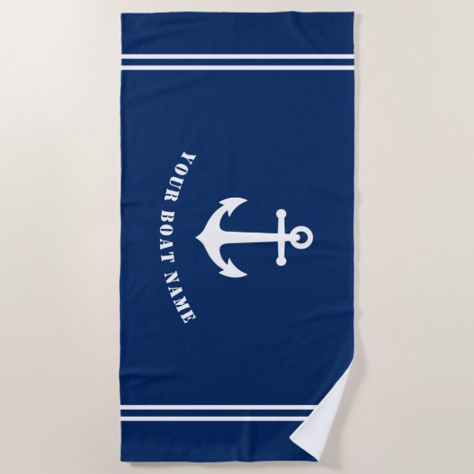  anker met bootnaam Navy Blue Strandlaken (Voorkant)