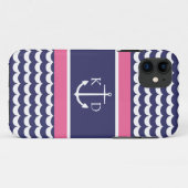 Anker met golven en monogram marine & roze Case-Mate iPhone case (Achterkant (horizontaal))