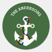 Anker met kerstlampjes ronde sticker (Voorkant)