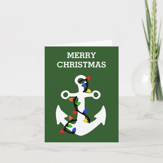 Anker met kerstverlichting Nautical Holiday Card Bedankkaart (Voorkant)