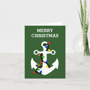 Anker met kerstverlichting Nautical Holiday Card Bedankkaart