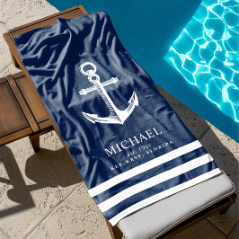Anker met nautisch thema | Aangepaste naam Strandlaken