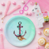 Anker met Rope en Seashell in Waterverven Papieren Bordje (Feest)