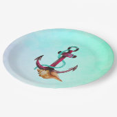 Anker met Rope en Seashell in Waterverven Papieren Bordje (Gekanteld)