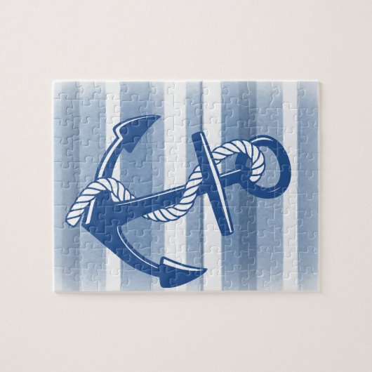 Anker met touw in blauwe touwen legpuzzel (Horizontaal)
