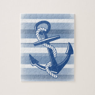 Anker met touw in blauwe touwen legpuzzel