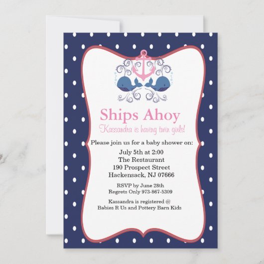 Anker met walvissen voor tweelingse Baby shower Kaart (Voorkant)