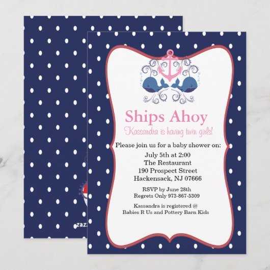 Anker met walvissen voor tweelingse Baby shower Kaart (Voorkant / Achterkant)