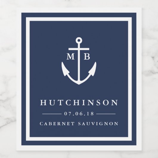 Anker Monogram Bruiloft Favor Wijn Etiketten (Enkel label)