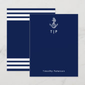 Anker Monogram & Naam Marine Blauw & Witte Strepen Notitiekaartje (Voorkant / Achterkant)
