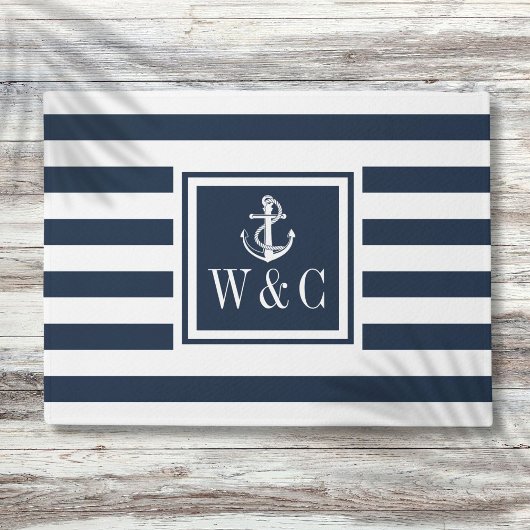 Anker Monogram Nautisch Blauw Streep Deurmat