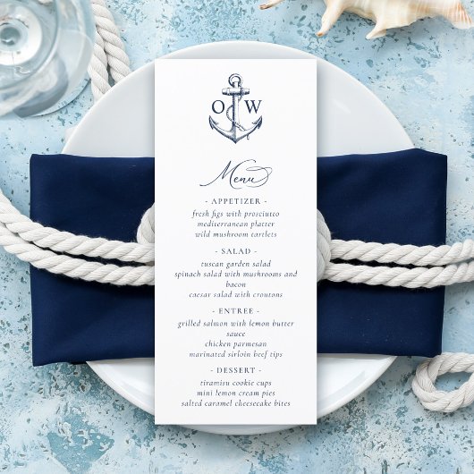Anker Monogram nautische bruiloft Menu