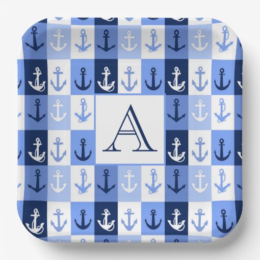 Anker monogram papieren borden bordje (Voorkant)