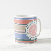 Anker monogram rendy stripes roze neautisch strand koffiemok (Voorkant rechts)