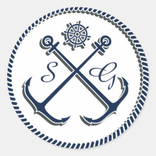 Anker Monogrammen, Nautische bruidsenveloppen afdi Ronde Sticker