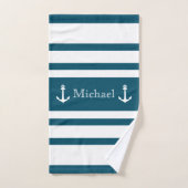 Anker Nautical Blauw En Wit Strepen Naam Bad Handdoek (Handdoek)