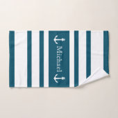 Anker Nautical Blauw En Wit Strepen Naam Bad Handdoek (Handdoek)