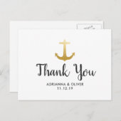 Anker Nautical Faux Gold Folie | Bruiloft dank u Briefkaart (Voorkant / Achterkant)