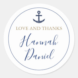 Anker Nautical Navy Liefde en Bedankt Trouwgunst Ronde Sticker
