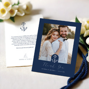 Anker Nautical Navy & White Foto Dank u Bedankkaart