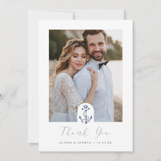 Anker Nautical Navy & White Foto Dank u Bedankkaart (Voorkant)