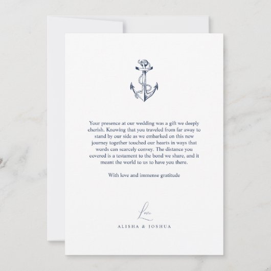 Anker Nautical Navy & White Foto Dank u Bedankkaart (Achterkant)