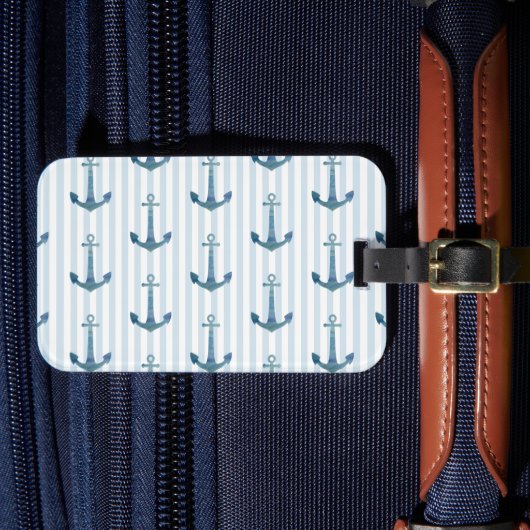 Anker Nauticale Streep Kust Patroon Bagagelabel (Voorkant Insitu 4)