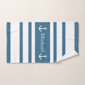 Anker Nautilus Kust Blauw Witte Strepen Naam Bad Handdoek (Handdoek)