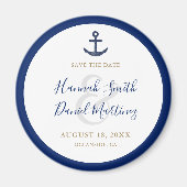 Anker Nautisch Blauw Bruiloft Save the Date Round Magneet (Voorkant)