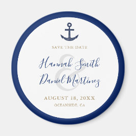 Anker Nautisch Blauw Bruiloft Save the Date Round Magneet