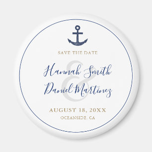 Anker Nautisch Blauw Bruiloft Save the Date Round Magneet