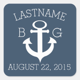 Anker nautisch blauw monogram vierkante sticker