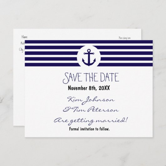 Anker nautisch gestreept Briefkaart Bewaar de datu (Voorkant / Achterkant)