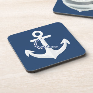 Anker Nautisch Symbool Klassiek Wit Marineblauw Bier Onderzetter