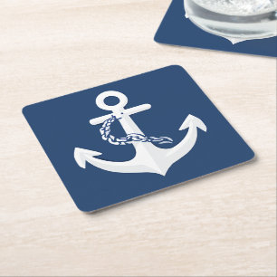 Anker Nautisch Symbool Klassiek Wit Marineblauw Kartonnen Onderzetters