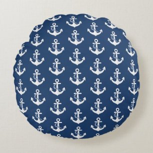 Anker Nautisch Symbool Klassiek Wit Marineblauw Rond Kussen
