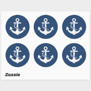 Anker Nautisch Symbool Klassiek Wit Marineblauw Ronde Sticker