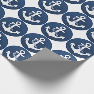 Anker Nautisch Symbool Wit Marineblauw Cadeaupapier