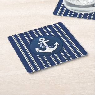 Anker Nautisch Symbool Wit Marineblauw Kartonnen Onderzetters
