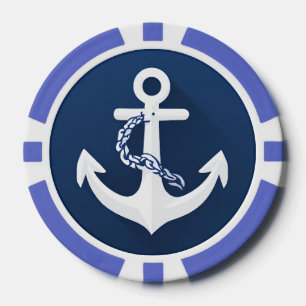 Anker Nautisch Symbool Wit Marineblauw Poker Chips