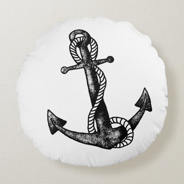 Anker Nautisch Zwart en wit Rond Kussen (Voorkant)