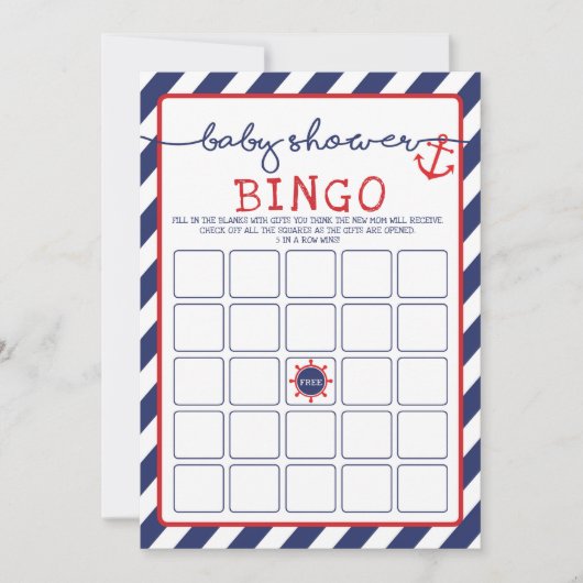 Anker Nautische Bingo Baby shower Spel Ahoy Boy Kaart (Voorkant)