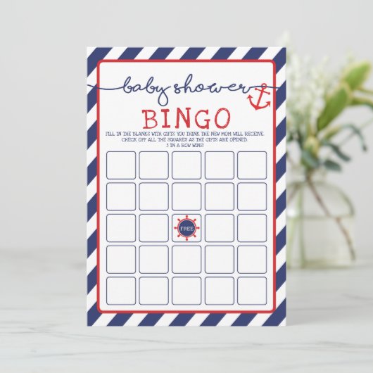 Anker Nautische Bingo Baby shower Spel Ahoy Boy Kaart (Staand voorkant)