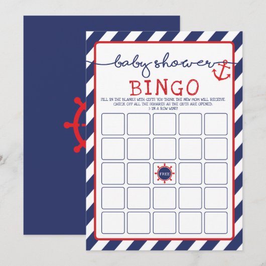 Anker Nautische Bingo Baby shower Spel Ahoy Boy Kaart (Voorkant / Achterkant)