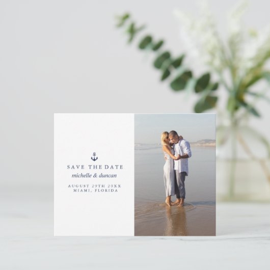 ANKER NAUTISCHE BRUILOFT FOTO BEWAAR DE DATUM AANKONDIGINGSKAART (Staand voorkant)