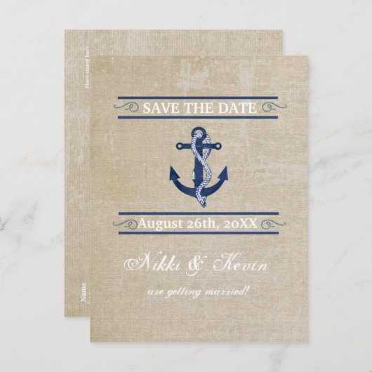 anker nautische bruiloft opslaan datum Briefkaart (Voorkant / Achterkant)