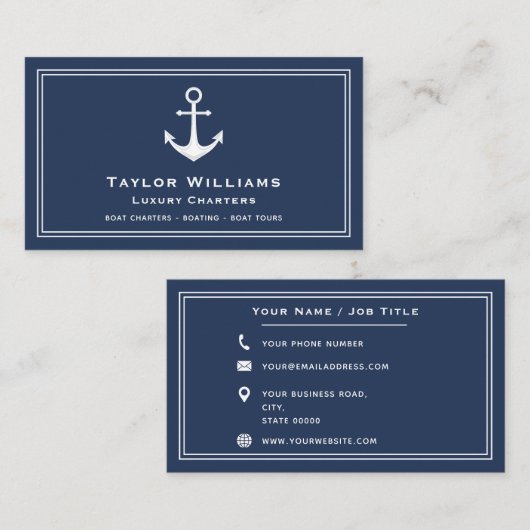 Anker Nautische Jachtboot Kapitein Blauw en Wit Visitekaartje (Voorkant / Achterkant)
